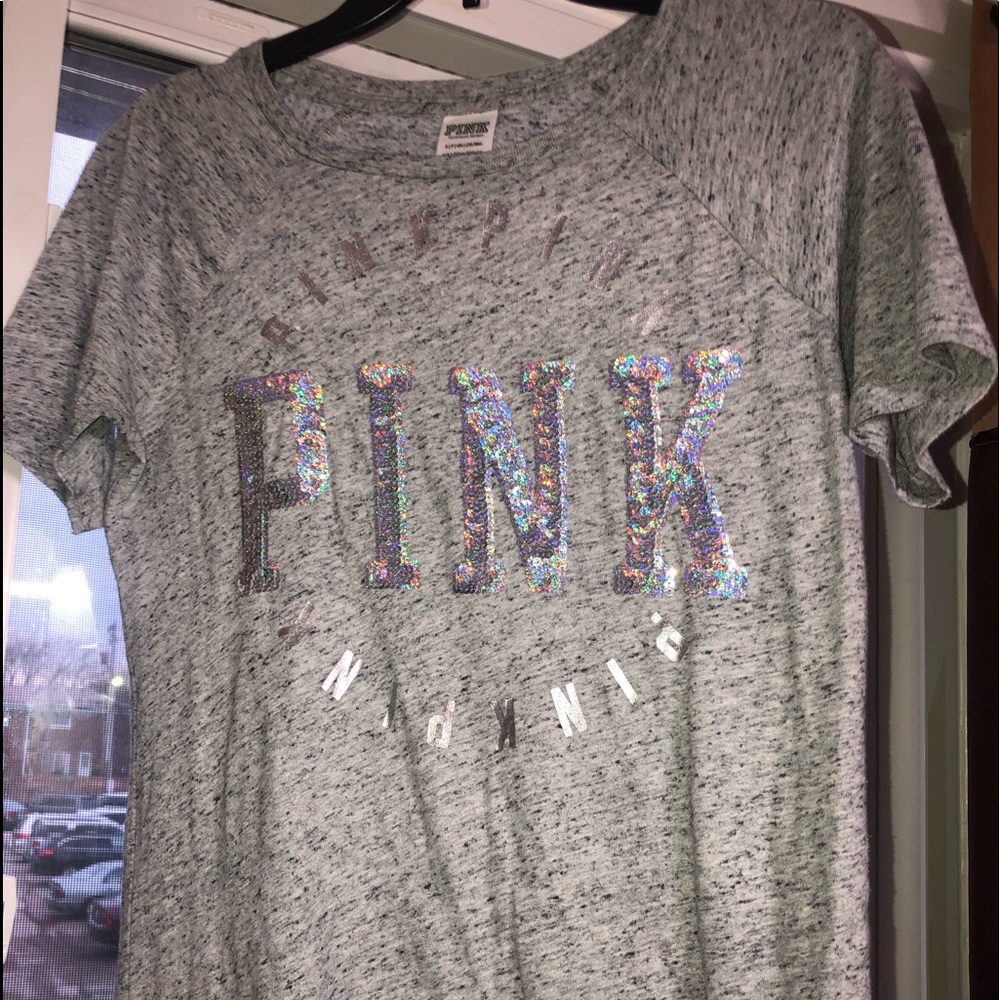 VS PINK SHORT SLEEVE HOLOGRAPHIC TEE (size:S)